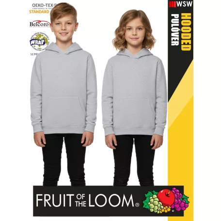Fruit of the Loom HOODED HEATHERGREY pamutgazdag gyerek unisex kapucnis pulóver - 260g/m2