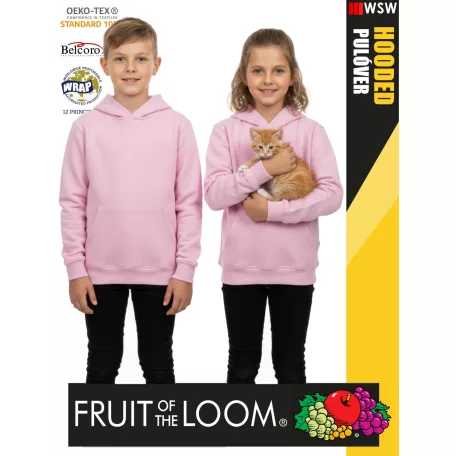Fruit of the Loom HOODED LIGHTPINK pamutgazdag gyerek unisex kapucnis pulóver - 260g/m2