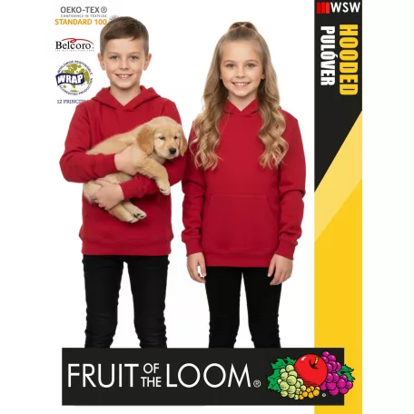 Fruit of the Loom HOODED RED pamutgazdag gyerek unisex kapucnis pulóver - 260g/m2