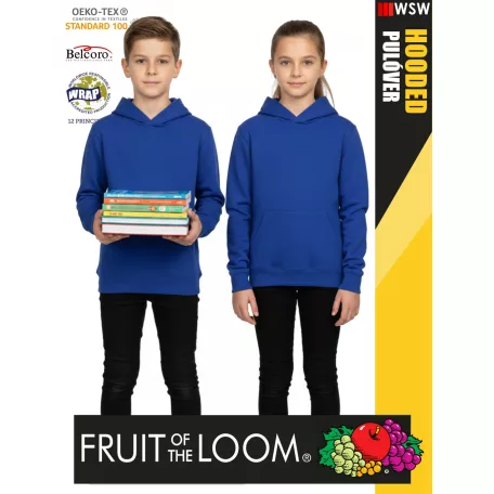Fruit of the Loom HOODED ROYALBLUE pamutgazdag gyerek unisex kapucnis pulóver - 260g/m2