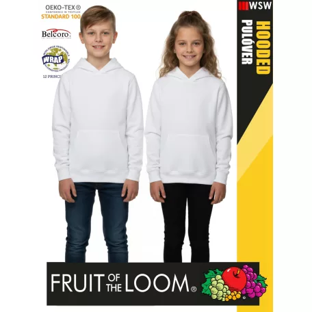 Fruit of the Loom HOODED WHITE pamutgazdag gyerek unisex kapucnis pulóver - 260g/m2