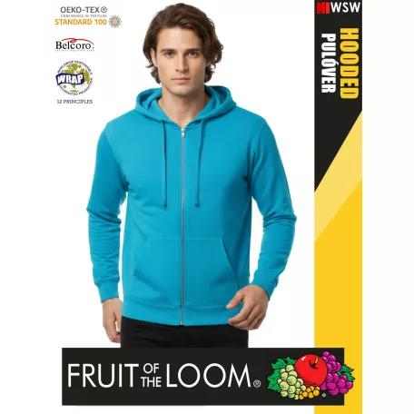 Fruit of the Loom HOODED AZUREBLUE pamutgazdag férfi cipzáros kapucnis pulóver - 260g/m2