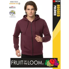   Fruit of the Loom HOODED BURGUNDY pamutgazdag férfi cipzáros kapucnis pulóver - 260g/m2