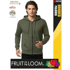   Fruit of the Loom HOODED CLASSICOLIVE pamutgazdag férfi cipzáros kapucnis pulóver - 260g/m2