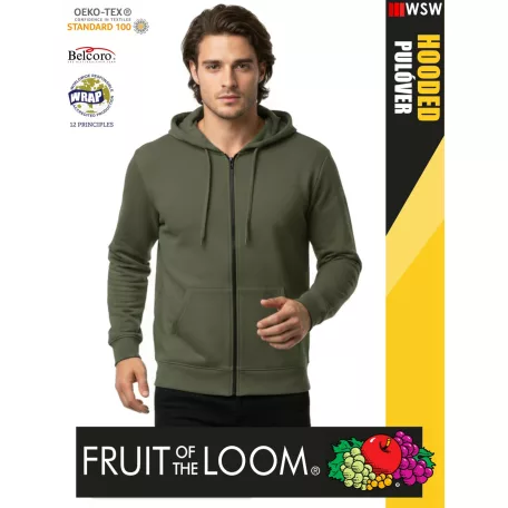 Fruit of the Loom HOODED CLASSICOLIVE pamutgazdag férfi cipzáros kapucnis pulóver - 260g/m2