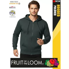   Fruit of the Loom HOODED DARKHEATHERGREY pamutgazdag férfi cipzáros kapucnis pulóver - 260g/m2