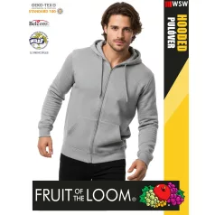  Fruit of the Loom HOODED HEATHERGREY pamutgazdag férfi cipzáros kapucnis pulóver - 260g/m2