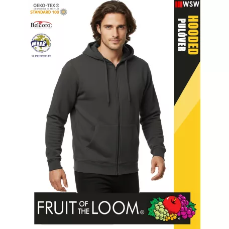 Fruit of the Loom HOODED LIGHTGRAPHITE pamutgazdag férfi cipzáros kapucnis pulóver - 260g/m2