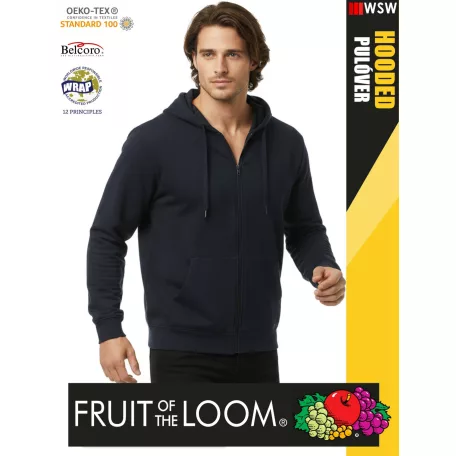 Fruit of the Loom HOODED NAVY pamutgazdag férfi cipzáros kapucnis pulóver - 260g/m2