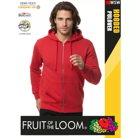 Fruit of the Loom HOODED RED pamutgazdag férfi cipzáros kapucnis pulóver - 260g/m2