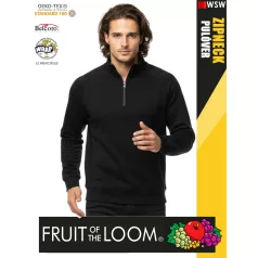   Fruit of the Loom ZIPNECK BLACK pamutgazdag férfi pulóver - 280g/m2