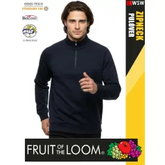   Fruit of the Loom ZIPNECK DEEPNAVY pamutgazdag férfi pulóver - 280g/m2