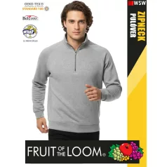   Fruit of the Loom ZIPNECK HEATHERGREY pamutgazdag férfi pulóver - 280g/m2