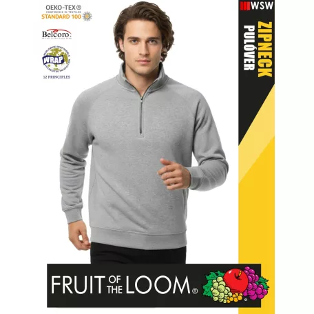 Fruit of the Loom ZIPNECK HEATHERGREY pamutgazdag férfi pulóver - 280g/m2