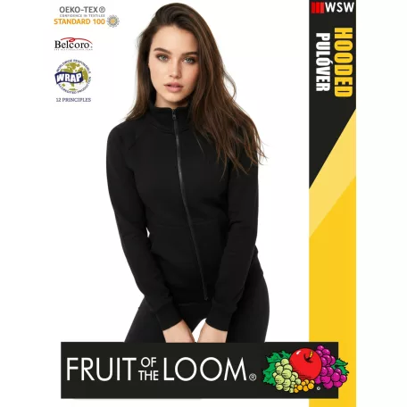 Fruit of the Loom SWEAT BLACK pamutgazdag női cipzáras pulóver - 260g/m2