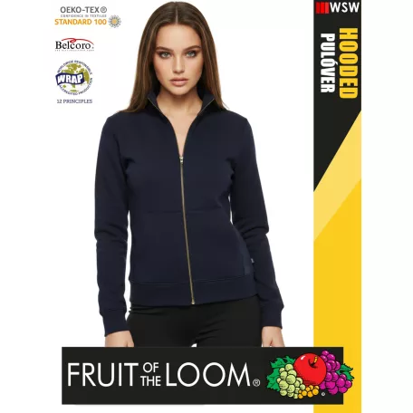 Fruit of the Loom SWEAT DEEPNAVY pamutgazdag női cipzáras pulóver - 260g/m2