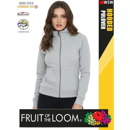 Fruit of the Loom SWEAT HEATHERGREY pamutgazdag női cipzáras pulóver - 260g/m2