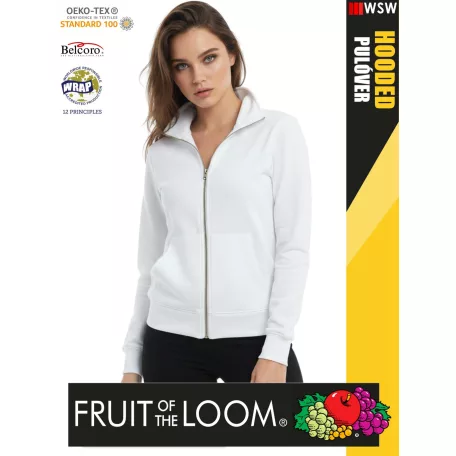 Fruit of the Loom SWEAT WHITE pamutgazdag női cipzáras pulóver - 260g/m2
