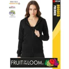 Fruit of the Loom HOODED BLACK pamutgazdag cipzáros kapucnis női pulóver - 280g/m2