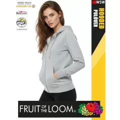   Fruit of the Loom HOODED HEATHERGREY pamutgazdag cipzáros kapucnis női pulóver - 280g/m2