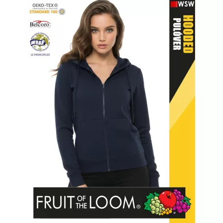 Fruit of the Loom HOODED NAVY pamutgazdag cipzáros kapucnis női pulóver - 280g/m2