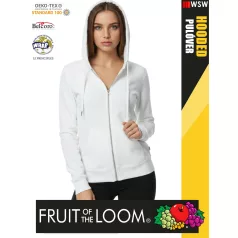   Fruit of the Loom HOODED WHITE  pamutgazdag cipzáros kapucnis női pulóver - 280g/m2