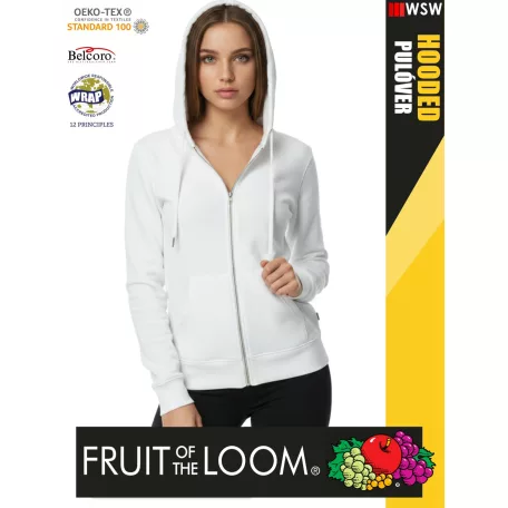 Fruit of the Loom HOODED WHITE  pamutgazdag cipzáros kapucnis női pulóver - 280g/m2
