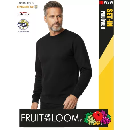 Fruit of the Loom HOODED BLACK pamutgazdag férfi környakas pulóver - 280g/m2