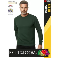   Fruit of the Loom HOODED BOTTLEGREEN pamutgazdag férfi környakas pulóver - 280g/m2