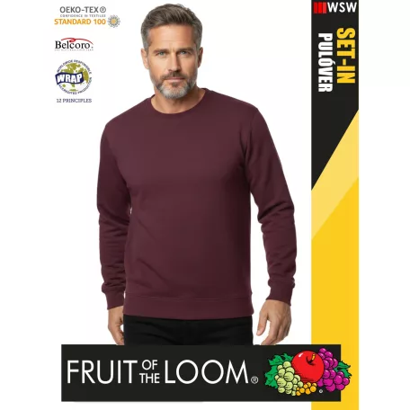 Fruit of the Loom HOODED BURGUNDY pamutgazdag férfi környakas pulóver - 280g/m2