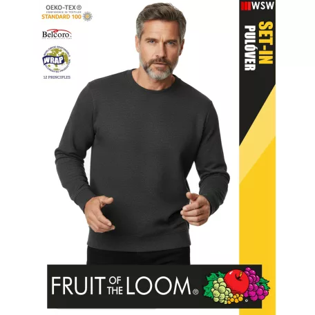 Fruit of the Loom HOODED DARKHEATHERGREY pamutgazdag férfi környakas pulóver - 280g/m2