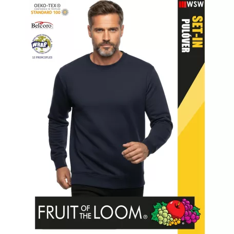 Fruit of the Loom HOODED DEEPNAVY pamutgazdag férfi környakas pulóver - 280g/m2