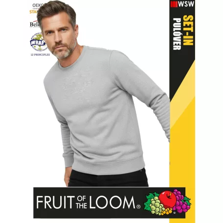 Fruit of the Loom HOODED HEATHERGREY pamutgazdag férfi környakas pulóver - 280g/m2
