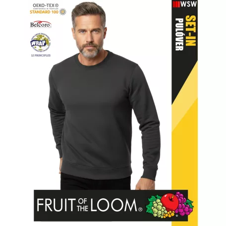 Fruit of the Loom HOODED LIGHTGRAPHITE pamutgazdag férfi környakas pulóver - 280g/m2