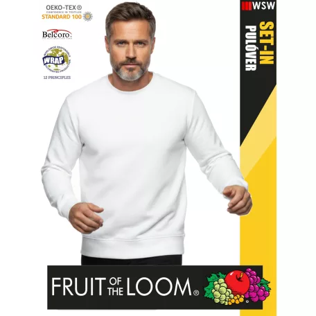 Fruit of the Loom HOODED WHITE pamutgazdag férfi környakas pulóver - 280g/m2