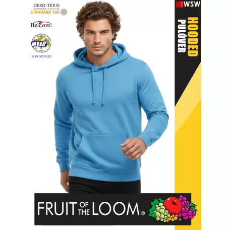  Fruit of the Loom HOODED AZUREBLUE pamutgazdag férfi kapucnis pulóver - 260g/m2