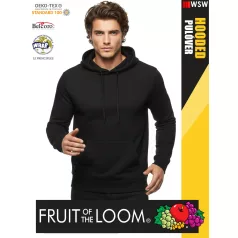    Fruit of the Loom HOODED BLACK pamutgazdag férfi kapucnis pulóver - 260g/m2