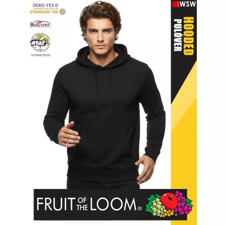  Fruit of the Loom HOODED BLACK pamutgazdag férfi kapucnis pulóver - 260g/m2
