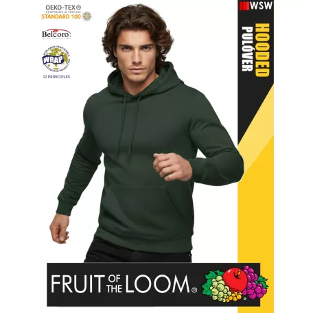  Fruit of the Loom HOODED BOTTLEGREEN pamutgazdag férfi kapucnis pulóver - 260g/m2