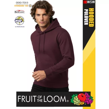  Fruit of the Loom HOODED BURGUNDY pamutgazdag férfi kapucnis pulóver - 260g/m2