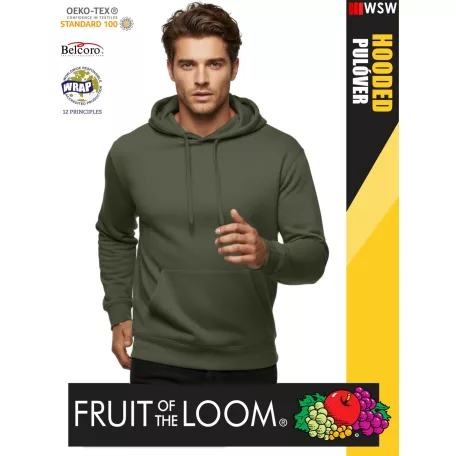  Fruit of the Loom HOODED CLASSICOLIVE pamutgazdag férfi kapucnis pulóver - 260g/m2