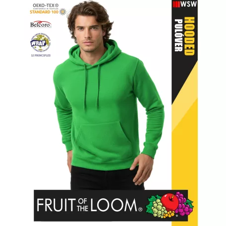  Fruit of the Loom HOODED HEATHERGREEN pamutgazdag férfi kapucnis pulóver - 260g/m2