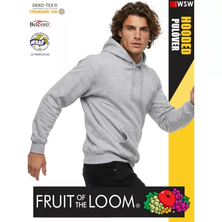  Fruit of the Loom HOODED HEATHERGREY pamutgazdag férfi kapucnis pulóver - 260g/m2