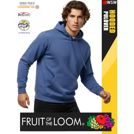  Fruit of the Loom HOODED HEATHERNAVY pamutgazdag férfi kapucnis pulóver - 260g/m2
