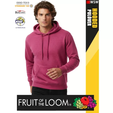 Fruit of the Loom HOODED HEATHERRED pamutgazdag férfi kapucnis pulóver - 260g/m2