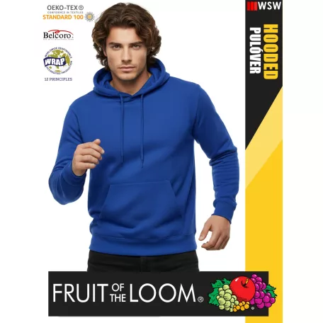  Fruit of the Loom HOODED HEATHERROYAL pamutgazdag férfi kapucnis pulóver - 260g/m2