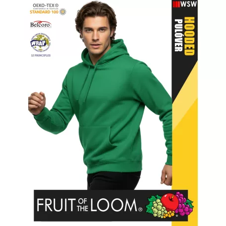  Fruit of the Loom HOODED KELLYGREEN pamutgazdag férfi kapucnis pulóver - 260g/m2