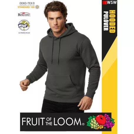  Fruit of the Loom HOODED LIGHTGRAPHITE pamutgazdag férfi kapucnis pulóver - 260g/m2