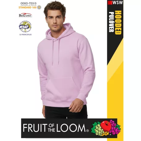  Fruit of the Loom HOODED LIGHTPINK pamutgazdag férfi kapucnis pulóver - 260g/m2