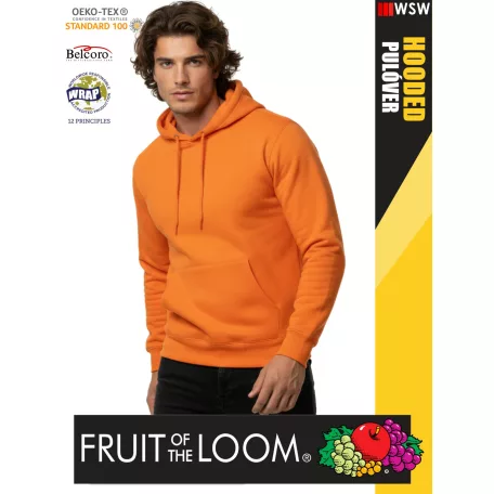  Fruit of the Loom HOODED ORANGE pamutgazdag férfi kapucnis pulóver - 260g/m2